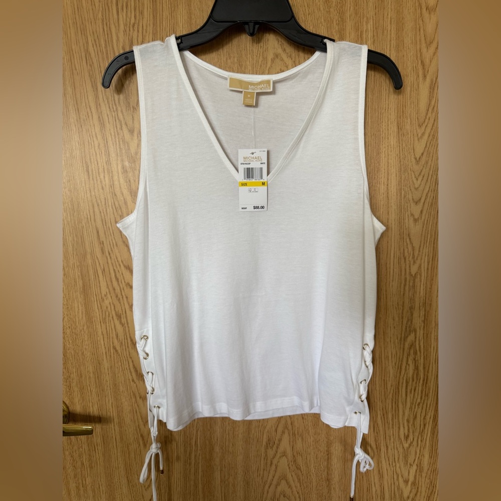 Michael Kors White Sleeveless Side Tie Top